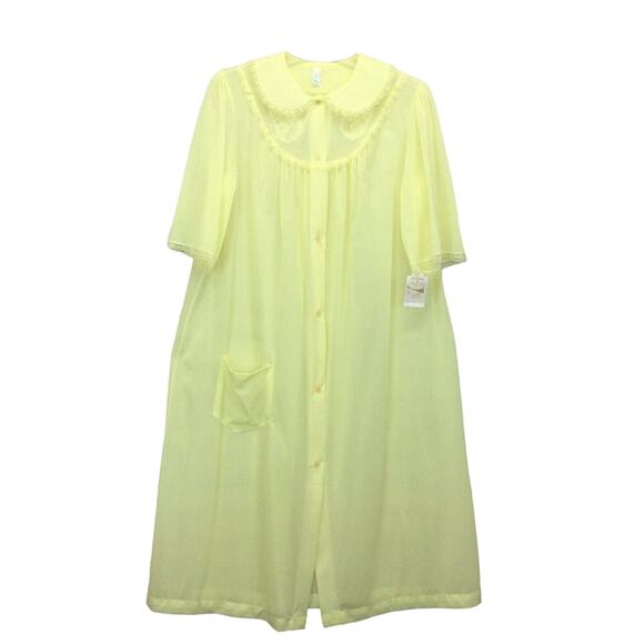 Vtg Nancy King Lingerie Housecoat Women's M Short Sleeve Lace Trim Button Front - Picture 4 of 11